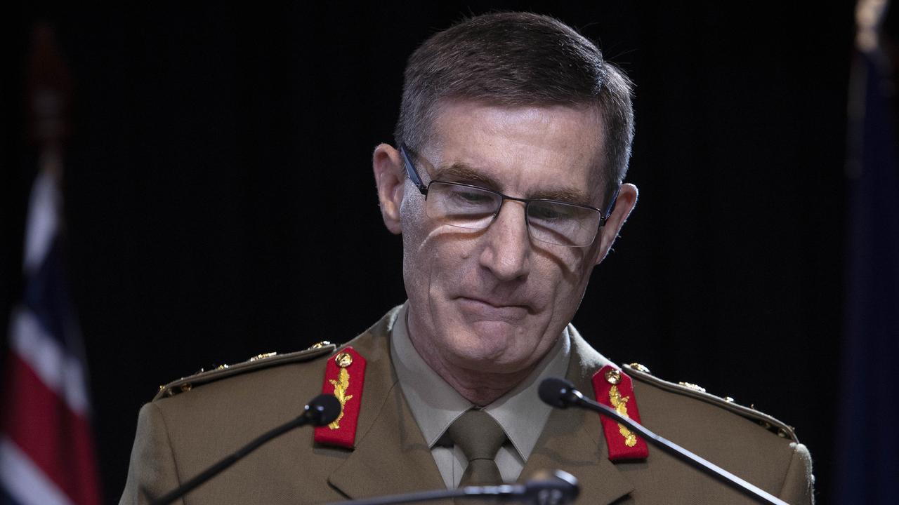 Chief of the Defence Force General Angus Campbell facing the media following the release of the inquiry findings. Picture: NCA NewsWire /Gary Ramage