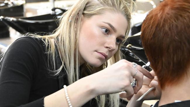 Hairdresser Chloe Jones at a TAFE WorldSkills Hairdressing Competition.