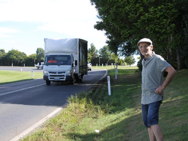 Andrew Baldwin lives on Ballina Road, Goonellabah, and is concerned about the dangerous corner near his house. Picture: Alison Paterson