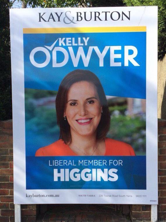 The Kay &amp; Burton logo is stamped across billboards in Kelly O’Dwyer’s seat.