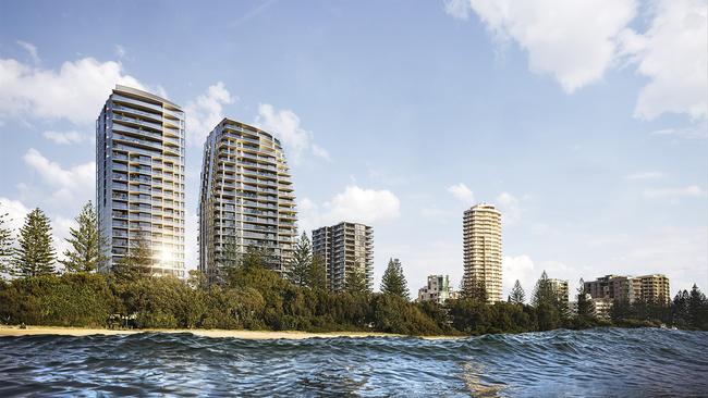 Artist impression of the Mondrian Five-star hotel and residences at Burleigh Heads.