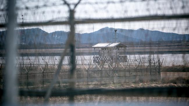 A South Korean army post stands in the fortified Demilitarised Zone (DMZ) in Paju, South Korea. Picture: Jean Chung/Getty