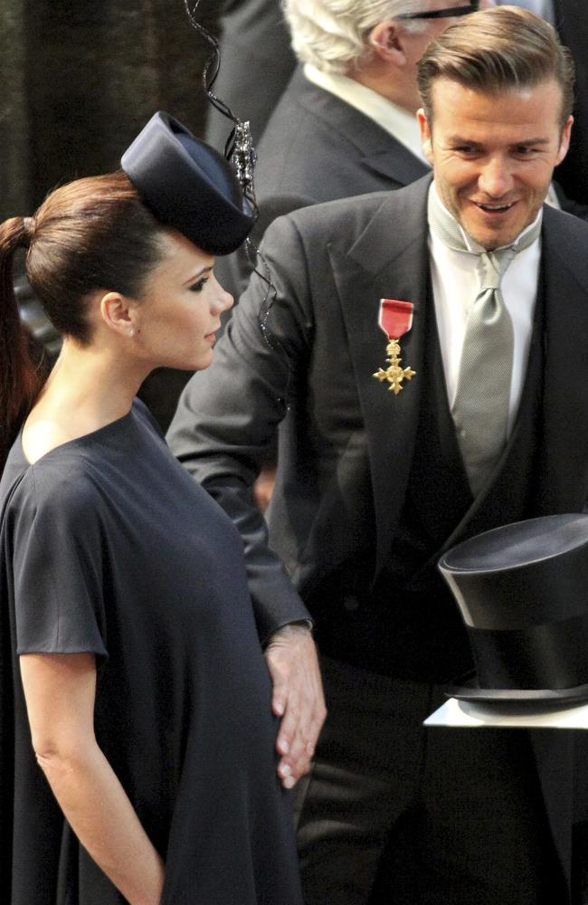 David and Victoria Beckham at the wedding of Britain's Prince William and Kate Middleton. Picture: AP Photo/Jon Bond, file