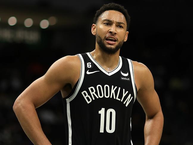 MILWAUKEE, WISCONSIN - OCTOBER 12: Ben Simmons #10 of the Brooklyn Nets reacts to an officials call during the first half of a preseason game against the Milwaukee Bucks at Fiserv Forum on October 12, 2022 in Milwaukee, Wisconsin. NOTE TO USER: User expressly acknowledges and agrees that, by downloading and or using this photograph, User is consenting to the terms and conditions of the Getty Images License Agreement. (Photo by Stacy Revere/Getty Images)