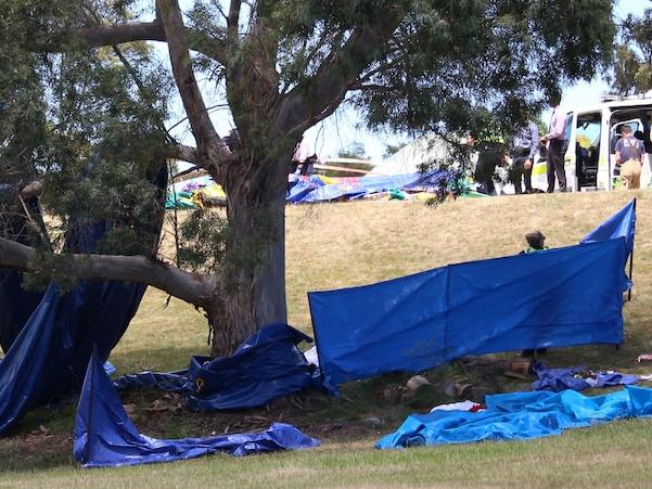 Police and emergency services are responding to a serious incident at Hillcrest Primary School in Devonport, after a wind event caused a jumping castle to lift into the air. Picture: ABC News