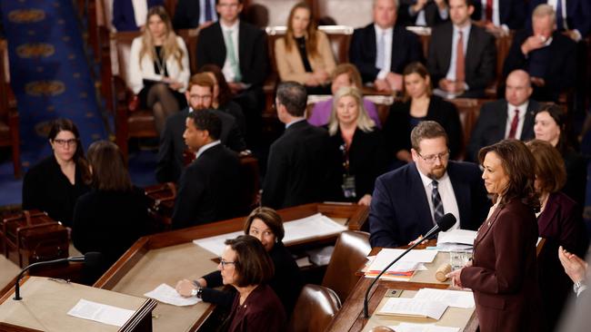 Kamala Harris presides over a joint session of Congress to ratify the 2024 Presidential election at the US Capitol. Picture: Getty Images via AFP.