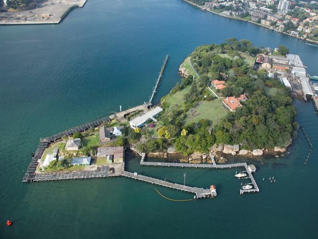 An aerial photo of Goat Island on Sydney Harbour.