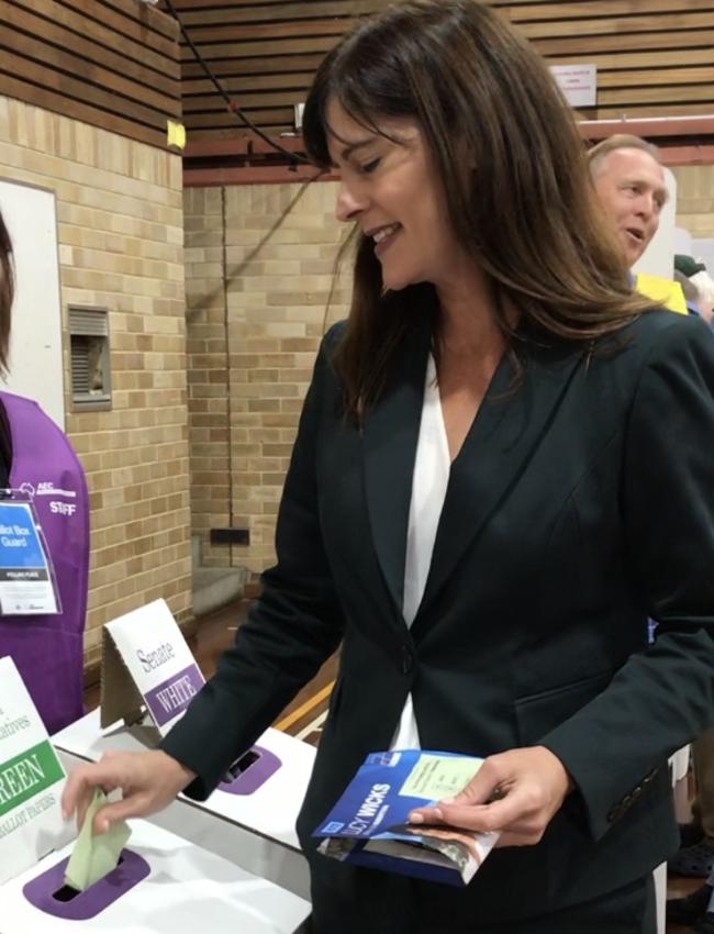 Sitting Robertson MP Lucy Wicks casts her vote at Erina today.