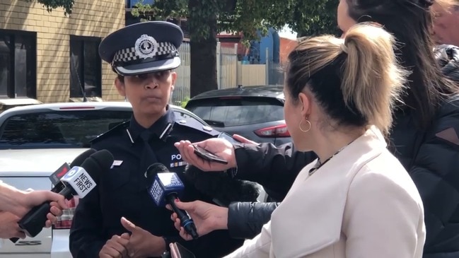 Police speak to media after a man was shot in Hindmarsh