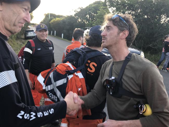 Marcello Fernandes, of North Narrabeen, thanks SES volunteers who had helped find his father. Picture: Jim O'Rourke