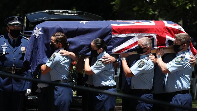 Officers act as pallbearers at the funeral of Kelly Forster. Picture: NCA NewsWire / Damian Shaw