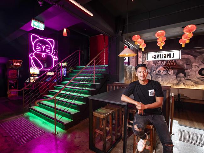 Justin Kong at his new bar Ling Ling’s in Brunswick St, Fortitude Valley. Picture: Mark Cranitch