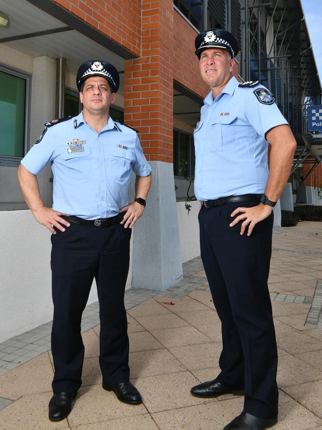 Commander of the QPS Youth Crime Taskforce Acting Assistant Commissioner George Marchesini in Townsville with Acting Chef Superintendent Chris Lawson. Picture: Evan Morgan