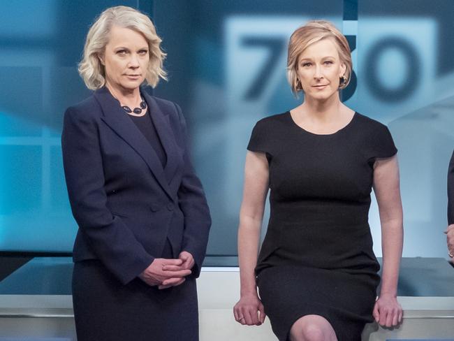 ** AUS MEDIA USE ONLY**Justin Stevens, Laura Tingle, Leigh Sales and John Lyons on the set of ABC's 730.