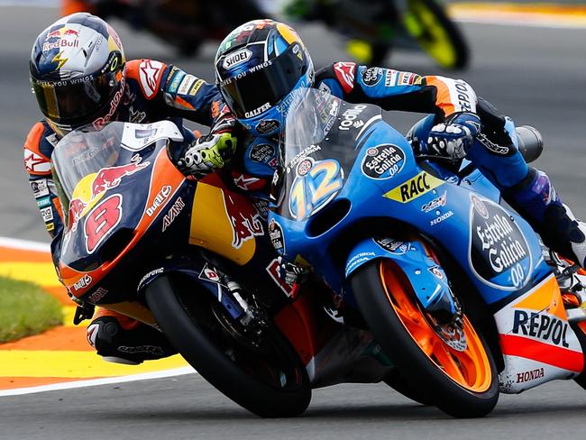 Miller eases Marquez wide during the race.