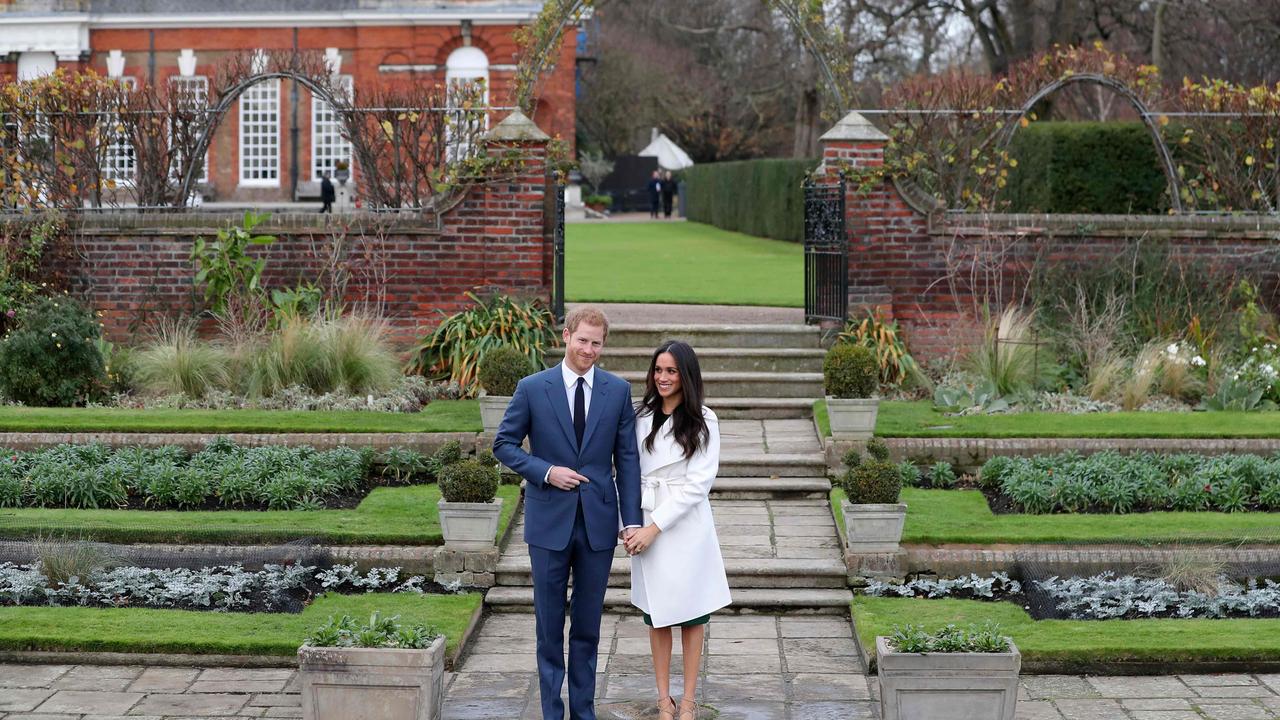 Harry and Meghan posed for pictures in the Sunken Garden. Picture: Daniel Leal-Olivas/AFP