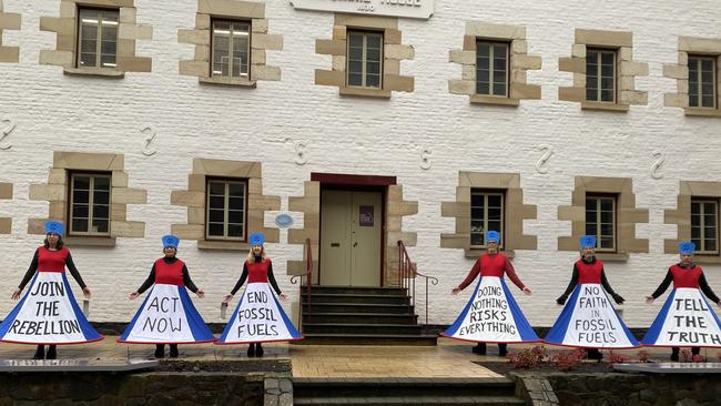 Extinction Rebellion protesters gathered in Launceston Civic Centre ahead of the court appearance of eight protesters. Picture: Rosemary Murphy