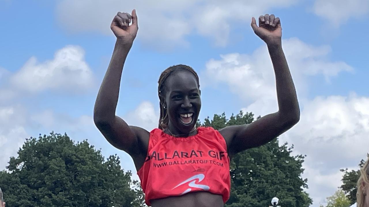 Nyajima Jock celebrates winning the Ballarat Gift. Picture: Shane Jones.