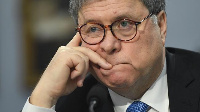 US Attorney-General William Barr testifies to a House of Representatives sub-committee last year. Picture: AFP