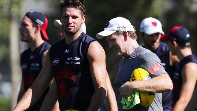 Brendan McCartney chats with Jesse Hogan. Picture: Michael Klein