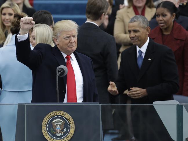 President Donald Trump waves after being sworn in as the 45th president of the United States during the 58th Presidential Inauguration at the U.S. Capitol in Washington on January 20, 2017. Picture: AP