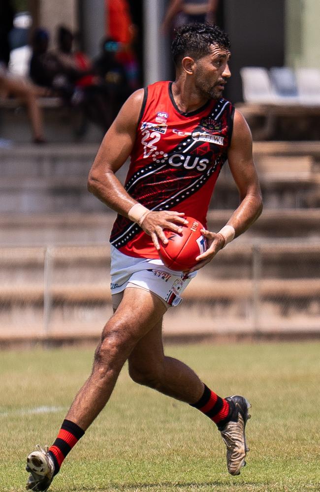 Marlion Pickett playing for the Tiwi Bombers in the 2024-25 NTFL season. Picture: Jack Riddiford / AFLNT Media