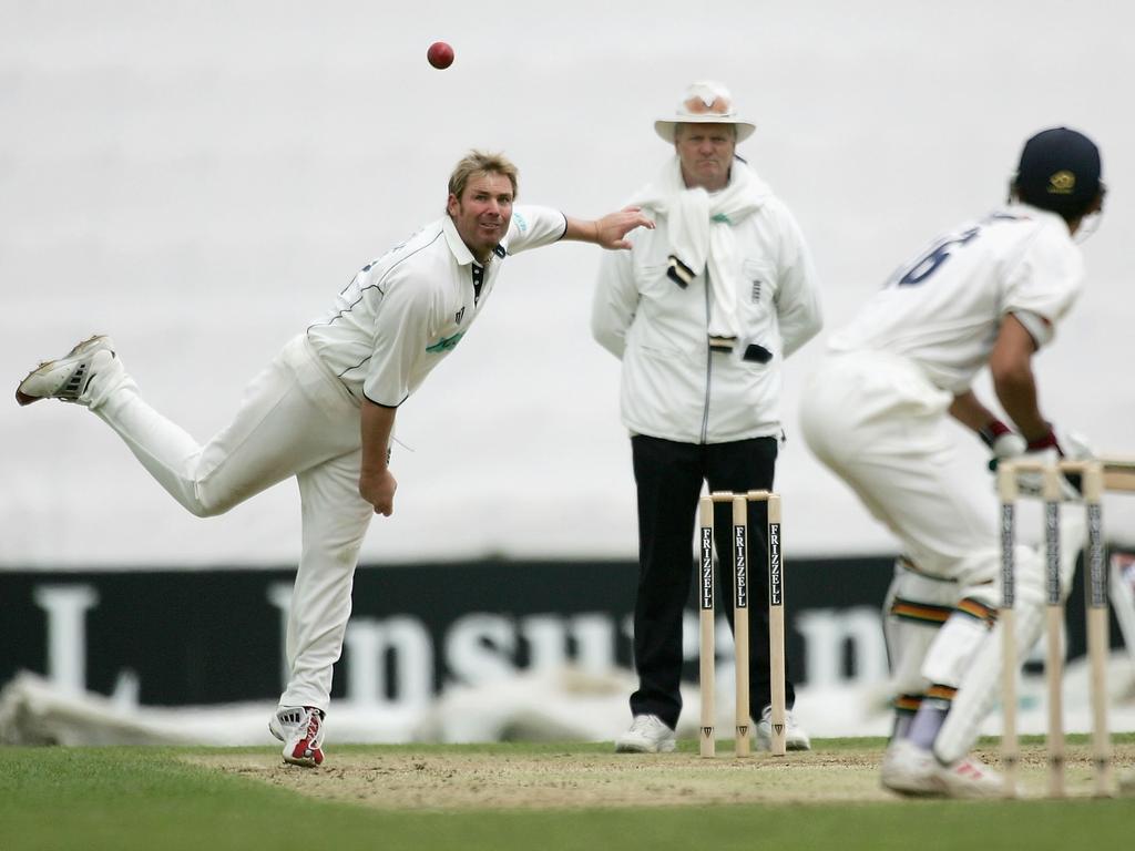 Warne bowling for Hampshire in 2005. He took 276 first-class wickets for the county. Picture: Tom Shaw/Getty Images