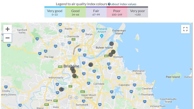 The air quality ratings for Brisbane and the Gold Coast.