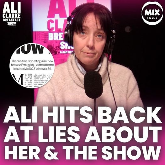 A Mix 102.3 post on Facebook on Monday morning promoting Ali Clarke talking about The Advertiser article - and accusing the publication of lying.