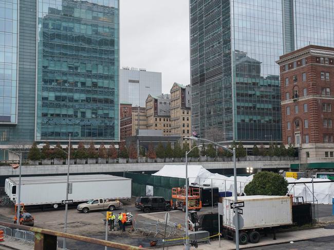 A makeshift morgue outside of Bellevue Hospital in New York. Picture: AFP