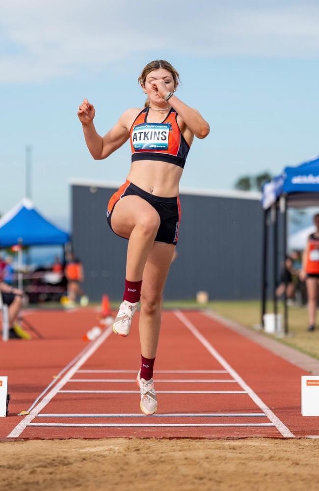 Atkins will aim to be in the medal hunt come this weekend as the 17-year-old took home two bronze medals at the recent 2022 state championships. Picture: Townsville North Star Athletics Club