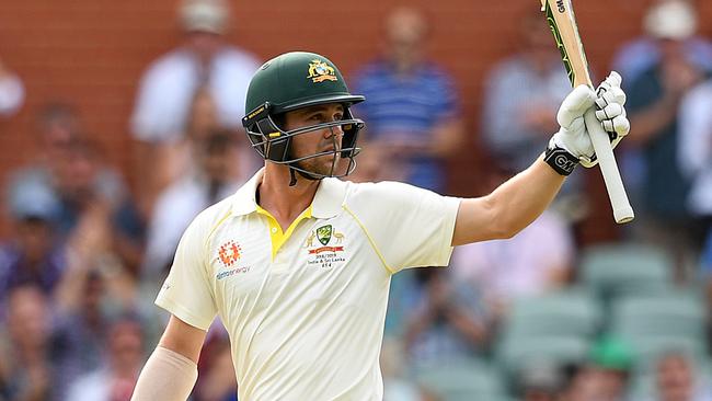 Travis Head celebrates bringing up his half century in Adelaide on Friday. Picture: AAP