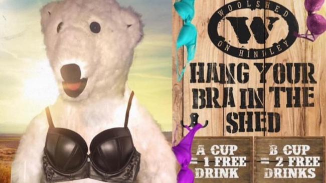 The Woolshed on Hindley posted a promotion online for free drinks if you remove your bra. They have now apologised after huge backlash online. Picture: The Woolshed on Hindley