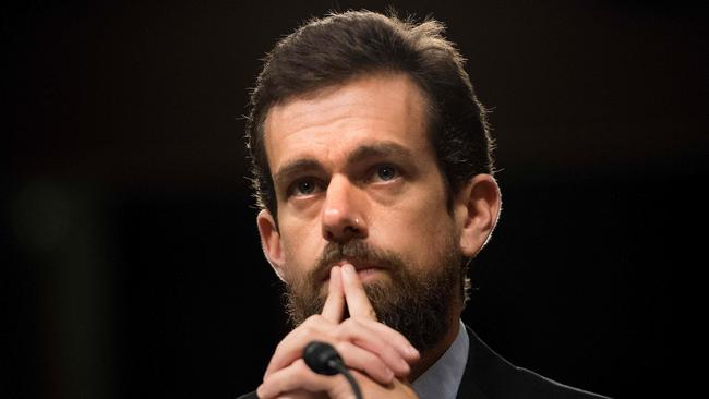 Twitter CEO Jack Dorsey on Thursdasy posted a series of self-serving, contradictory tweets where he claimed the site wasn’t ‘an arbiter of truth’. Picture: AFP