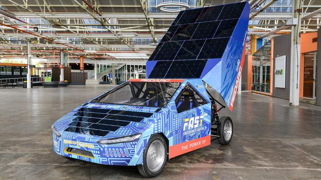 The new Flinders solar car inspired by Elon Musk's Tesla Cybertruck. Picture: Brenton Edwards