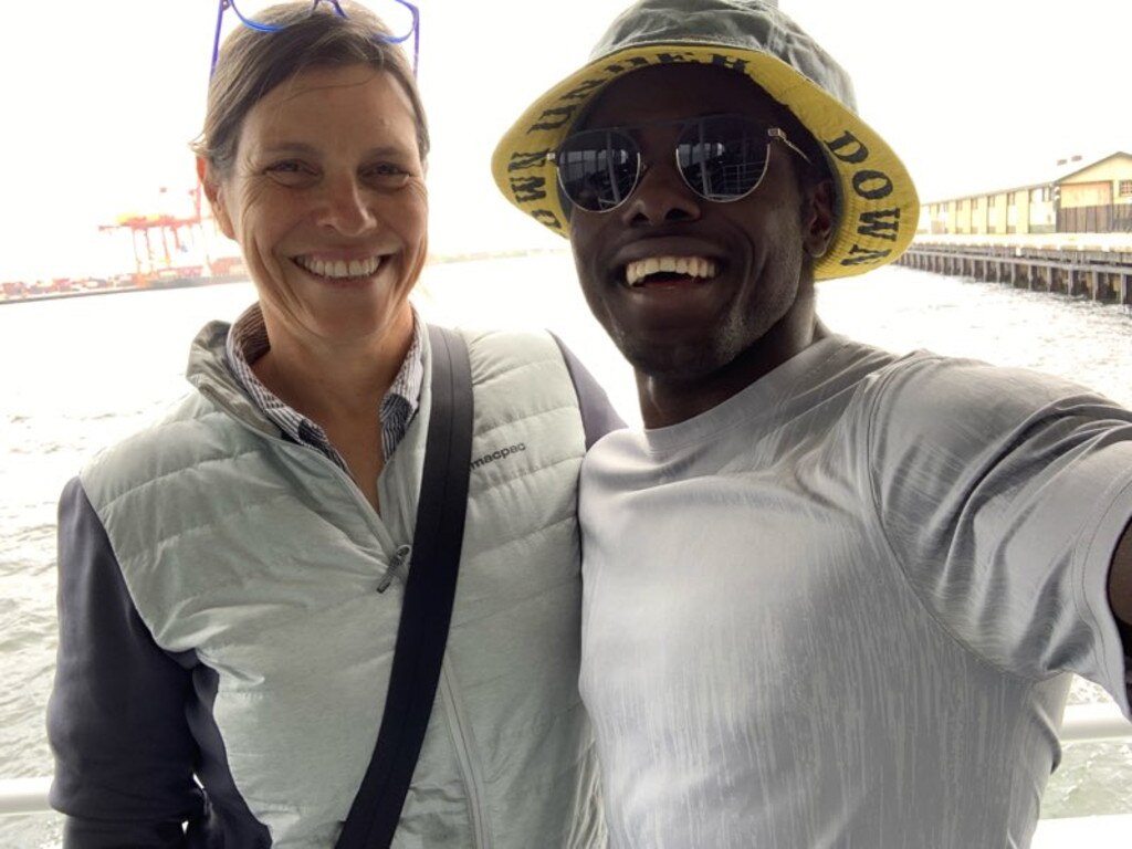 Boxer Fred Zziwa with his adoptive mother Melinda Mayne.