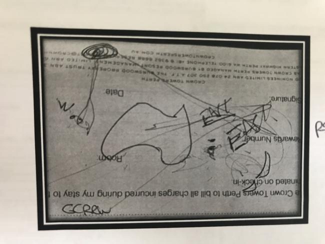 The map was allegedly found at Crown Towers, Perth, appearing to show an area of South East Asia with arrows drawn to the west and east coasts of Australia.