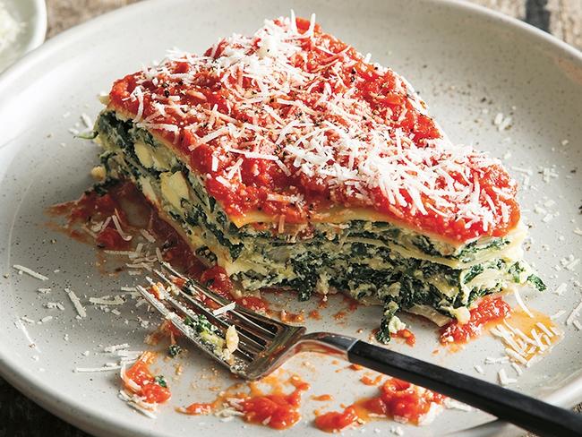 Three cheese and silverbeet lasagne from Katy Holder’s Slow Cooker Vegetarian. Picture: Alan Benson