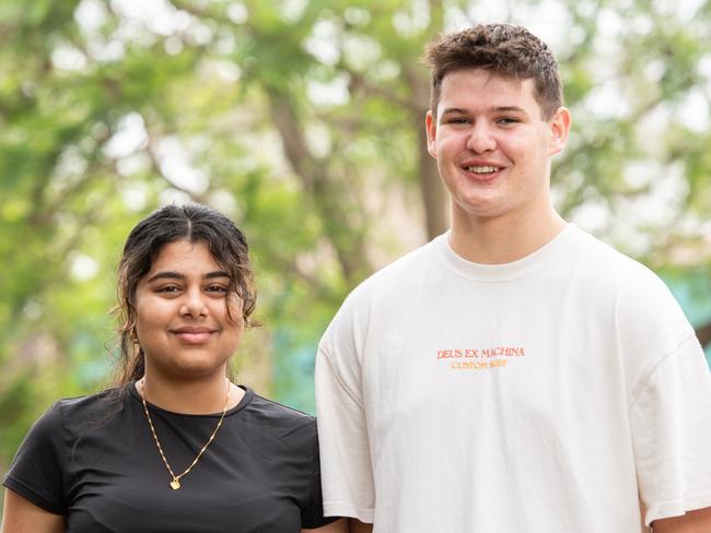 Tasfia (ATAR 87) and Riley (ATAR 85.20) from Cambridge Park High School. Picture: Monique Harmer