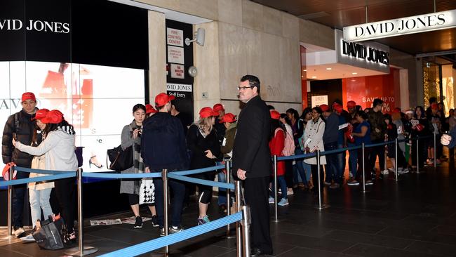 Shoppers line up outside David Jones in the city. Picture: Nicole Garmston