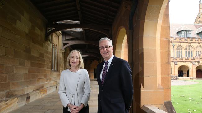 Incoming University of Sydney vice-chancellor Mark Scott with chancellor Belinda Hutchinson at the university on Friday. Photo: Britta Campion