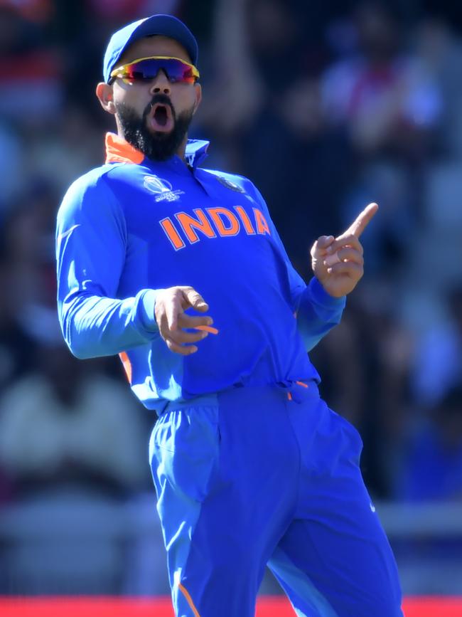 What’s Virat celebrating? Picture: Dibyangshu Sarkar/AFP