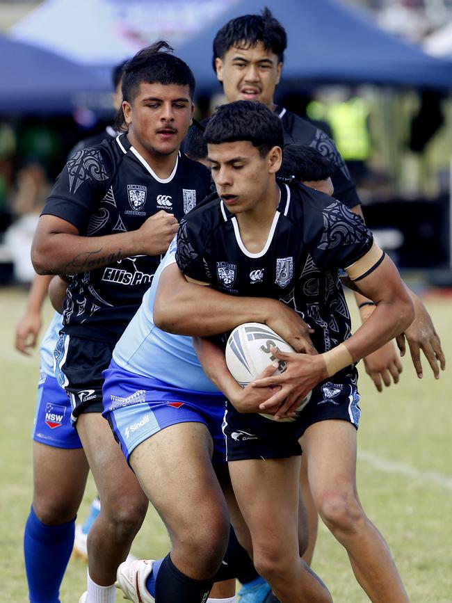 Izaiah Carter from Maori Pango. Under 16 Boys Maori Pango v Samoa white. Harmony Nines Rugby League. Picture: John Appleyard