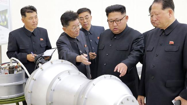 North Korean claims it has developed a hydrogen bomb which can be loaded into the country’s new intercontinental ballistic missile. Picture: KCNA/AFP