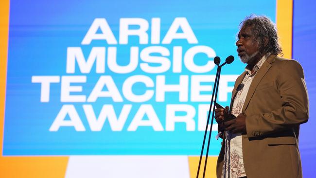 Nathaniel Miller accepts the ARIA Music Teacher Award in Sydney, Australia. Picture: Nina Franova/Getty Images