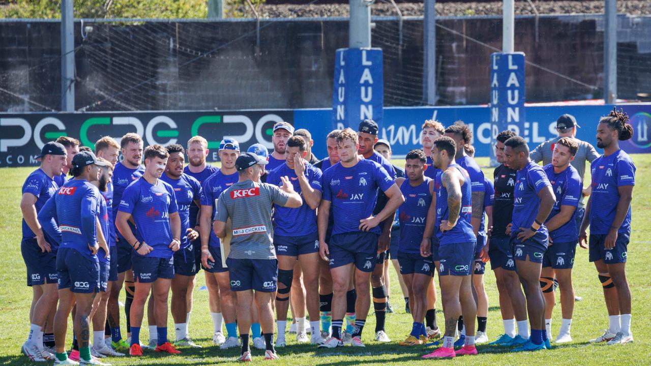 DAILY TELEGRAPH. SPORT. Canterbury-Bankstown Bulldogs training after news that a player had walked out on the club over a punishment during trining yesterday. Belmore Oval. 30/08/2023. Pic by Max Mason-Hubers