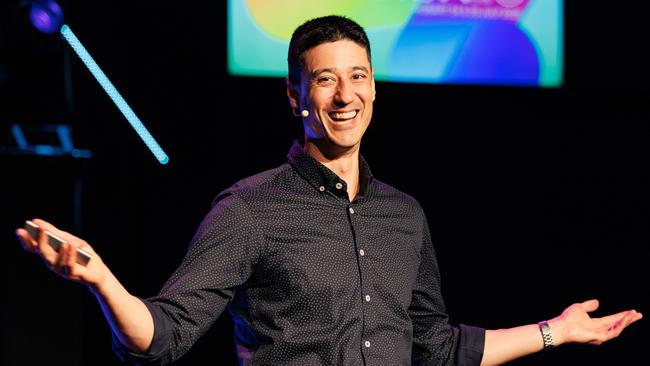 Tasmania's Daniel Sih, speaking at a conference. He has just released season two of his podcast The Spacemakers. FOR TASWEEKEND. Picture: Supplied