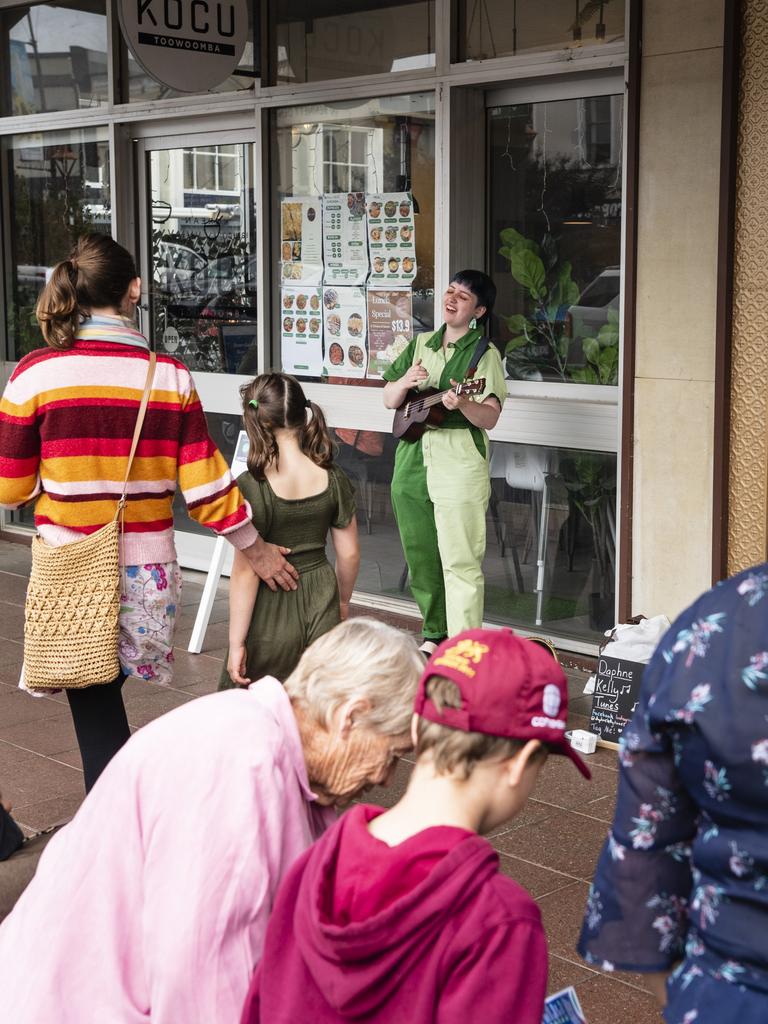 Daphne Kelly performs at the Toowoomba Busking Festival, Saturday, April 29, 2023. Picture: Kevin Farmer