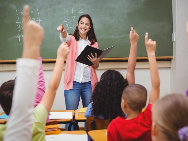 Teacher asking her students a question at the elementary school