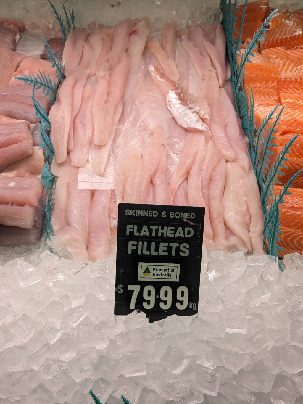 The eye-watering price of flathead fillets for sale at a regional NSW grocery store have come under fire when photos emerged online. Picture: Reddit